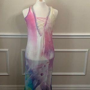 Lisa Blue PEGASUS Crisscross Kaftan - Lavender/Pink multi